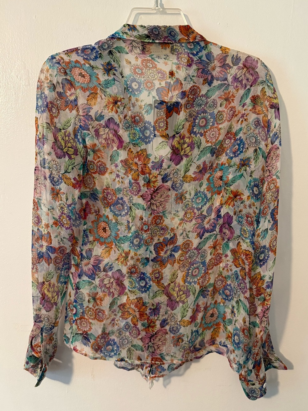 NWT Luciano Barbera Silk Floral Ruffle Button-Front Sheer Blouse - Multi Colored - Picture 7 of 8
